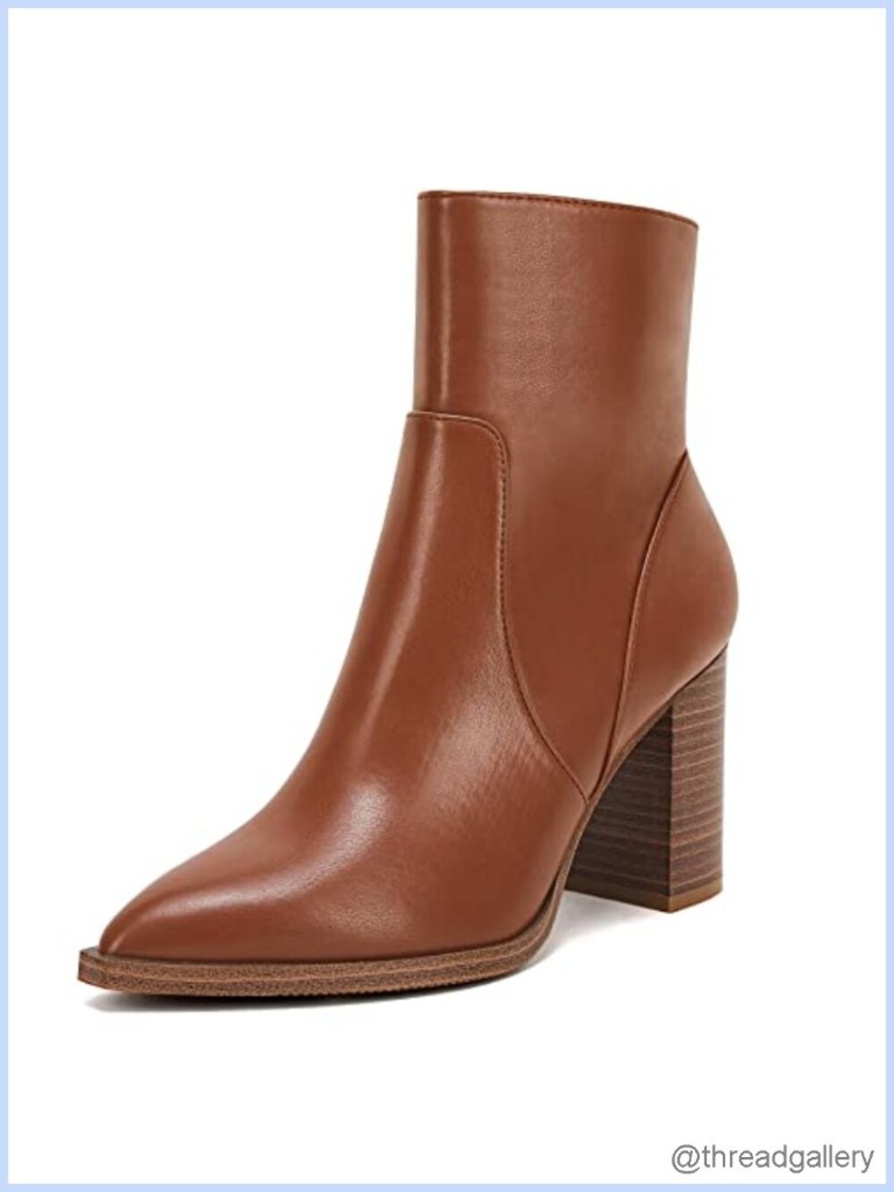 Women's Pointed Toe Ankle Boots Chunky Stacked Heel Side Zipper Faux Leather